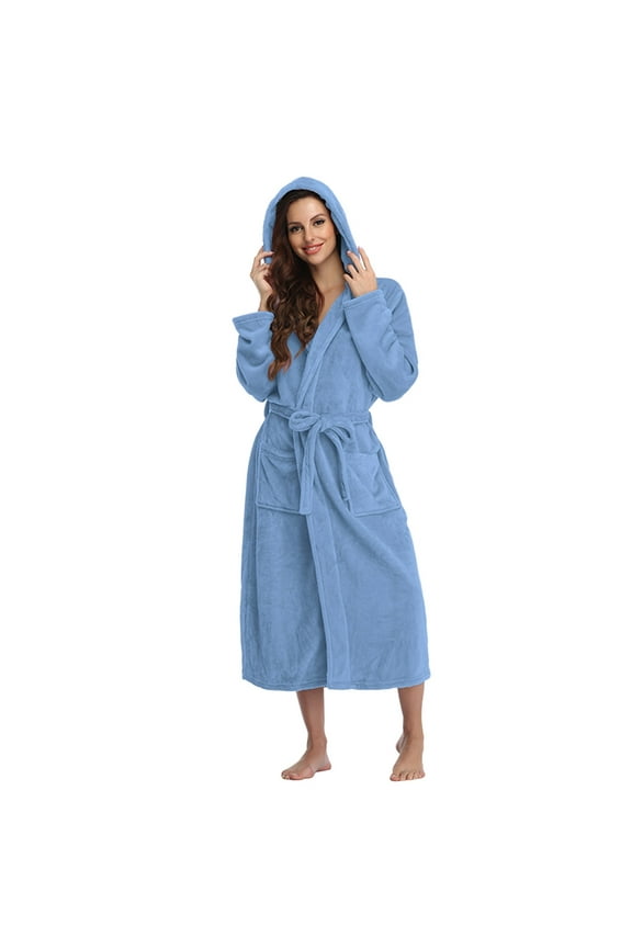 Plush Robes for Women Women Hooded Fleece Bathrobe Lightweight Soft Plush Long Flannel Sleepwear Fleece Hooded Bathrobe Plush Long Robe Womens Robes
