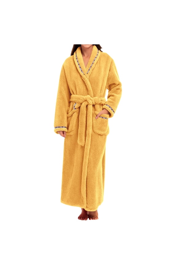 Plush Robes for Women Women's Shawl Flannel Robe Belted Fuzzy Fleece Nightgown Warm Winter Plush Loungewear Bathrobe with Pockets Womens Robes