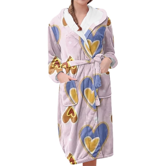 MEICHEN Plush Robes for Women Casual and Comfortable Long Sleeved Colorful Printed Ladies' Bathrobe Women's Robes