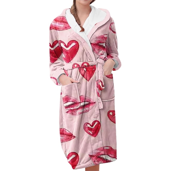 MEICHEN Plush Robes for Women Casual and Comfortable Long Sleeved Colorful Printed Ladies' Bathrobe Womens Robes