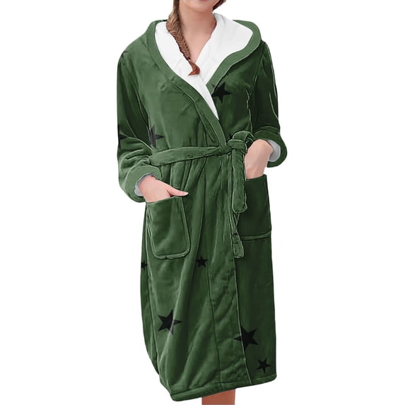 MEICHEN Plush Robes for Women Women's Fleece Plush Robe Long Warm Plush Bathrobe Loungewear Jacket Printed Comfort Robe Women's Robes