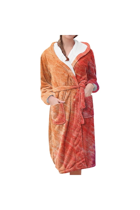 Plush Robes for Women Women's Fleece Plush Robe Long Warm Plush Bathrobe Loungewear Jacket Printed Comfort Robe Women's Robes