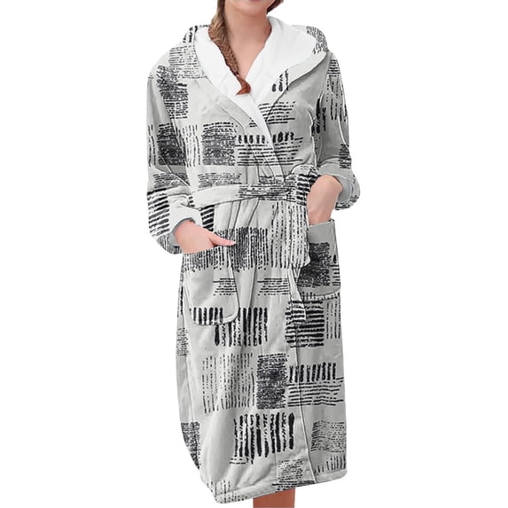 MEICHEN Plush Robes for Women Women's Fleece Plush Robe Long Warm Plush Bathrobe Loungewear Jacket Printed Comfort Robe Womens Robes