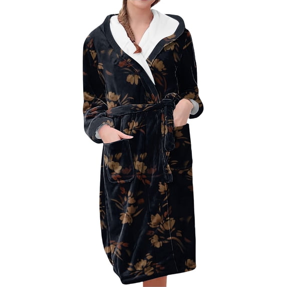 MEICHEN Plush Robes for Women Women's Fleece Plush Robe Long Warm Plush Bathrobe Loungewear Jacket Printed Comfort Robe Womens Robes