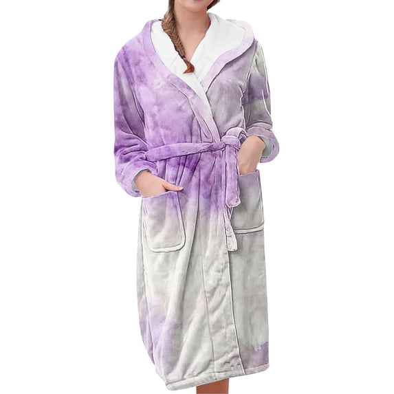 MEICHEN Plush Robes for Women Women's Fleece Plush Robe Long Warm Plush Bathrobe Loungewear Jacket Printed Comfort Robe Womens Robes