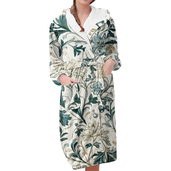 MEICHEN Plush Robes for Women Women's Fleece Plush Robe Long Warm Plush Bathrobe Loungewear Jacket Printed Comfort Robe Womens Robes