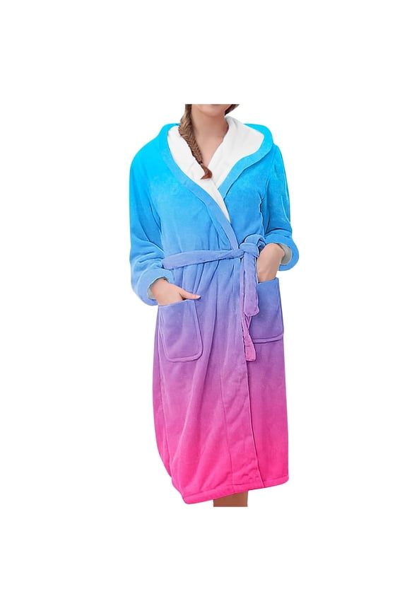 Plush Robes for Women Women's Fleece Plush Robe Long Warm Plush Bathrobe Loungewear Jacket Printed Comfort Robe Womens Robes