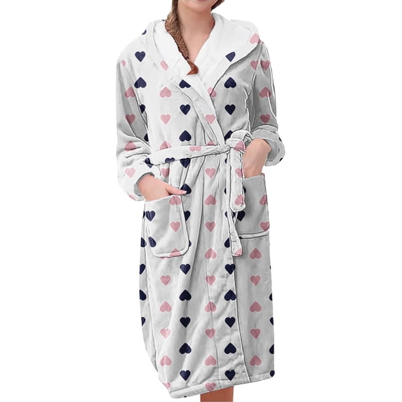 MEICHEN Plush Robes for Women Women's Fleece Plush Robe Long Warm Plush Bathrobe Loungewear Jacket Printed Comfort Robe Womens Robes