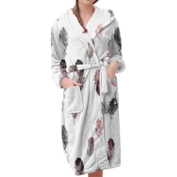 MEICHEN Plush Robes for Women Women's Fleece Plush Robe Long Warm Plush Bathrobe Loungewear Jacket Printed Comfort Robe Womens Robes