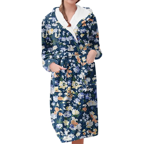 MEICHEN Plush Robes for Women Women's Fleece Plush Robe Long Warm Plush Bathrobe Loungewear Jacket Printed Comfort Robe Womens Robes