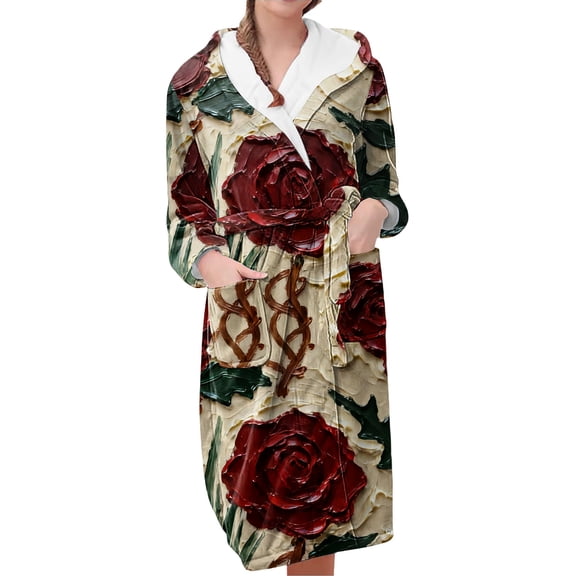 MEICHEN Plush Robes for Women Women's Long Nightgown with Pockets Up To The Ankle Hooded and Waisted Suitable for Home Use Women's Robes
