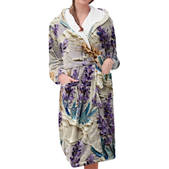 MEICHEN Plush Robes for Women Women's Long Nightgown with Pockets Up To The Ankle Hooded and Waisted Suitable for Home Use Women's Robes