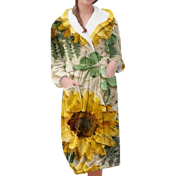 MEICHEN Plush Robes for Women Women's Long Nightgown with Pockets Up To The Ankle Hooded and Waisted Suitable for Home Use Womens Robes