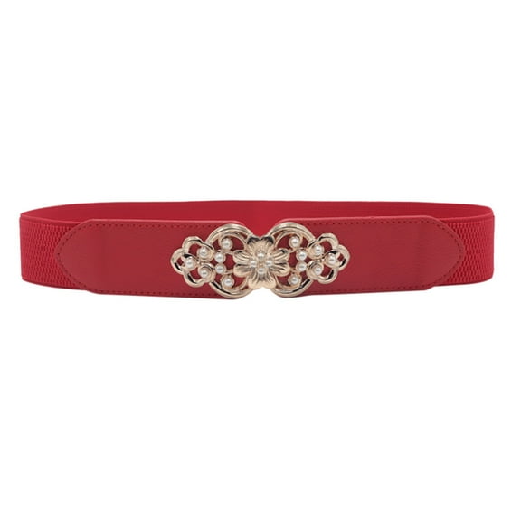 MEICHEN Red Women's Belts, Elastic Waistband With Wide Elastic Waist Closure and Decorative Buckle, Fashion Vintage Cinch Belts for Women
