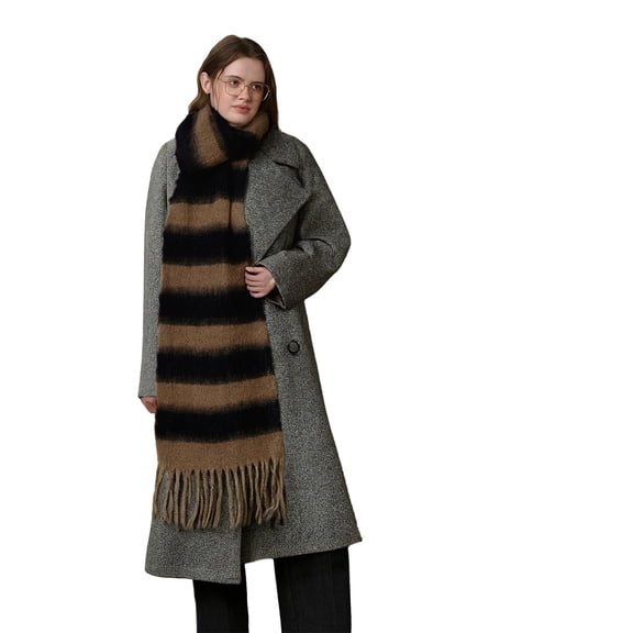 MEICHEN Scarf for Delicate Ladies Fashion Women's Thickened Warm and Stylish High End All Striped Scarf Shawl for Autumn and Winter Winter Accessories Brown