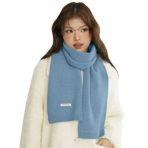MEICHEN Scarf for Graceful Ladies Fashion Fall Winter Solid Color Wool Scarf for Unisex Soft Knitted Warm Scarves Wool All Couple Scarf Winter Accessories Blue