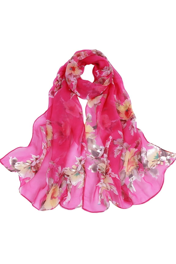 Shawl Wraps for Women Fashion Peach Blossom Printing Long Soft Wrap Scarf Ladies Chinffon Shawl Scarves Summer Accessories Red