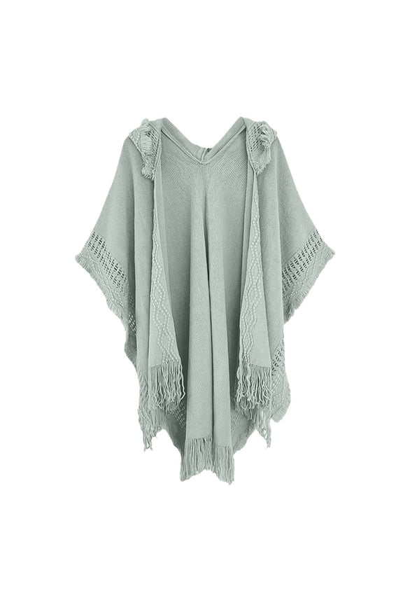 Shawl Wraps for Women, Ladies' Hooded Cape with Fringed Crochet Poncho Knitting Patterns for Women, Fall Winter Fashion Accessories