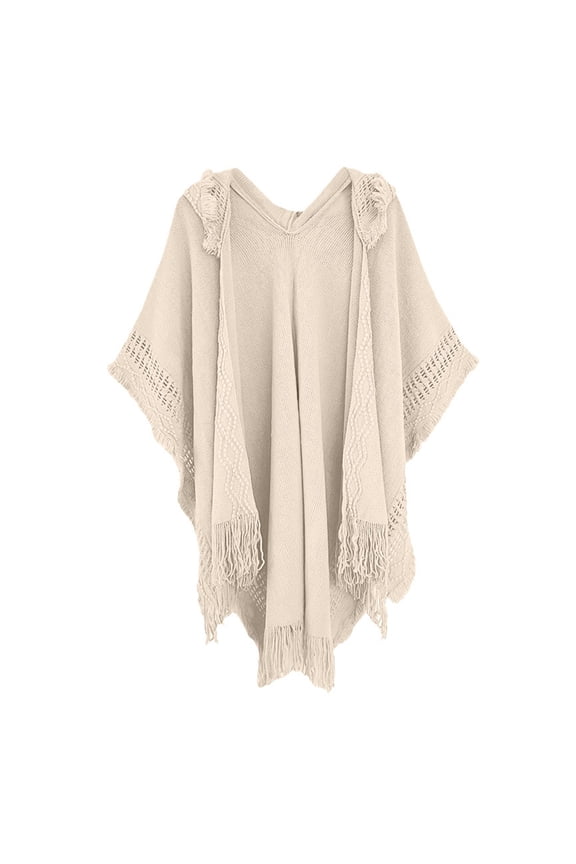 Shawl Wraps for Women, Ladies' Hooded Cape with Fringed Crochet Poncho Knitting Patterns for Women, Fall Winter Fashion Accessories