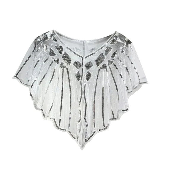 MEICHEN Shawl Wraps for Women, Women Cape Crochet Lace All Mesh Summer Beaded Sequin Flapper Dress Shawl for Party, Fall Winter Fashion Accessories