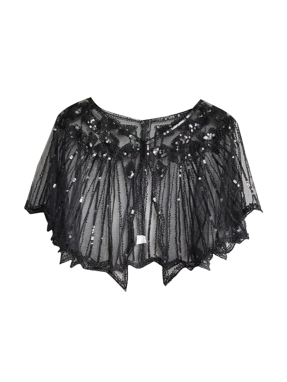 Shawl Wraps for Women, Women Cape Crochet Lace All Mesh Summer Beaded Sequin Flapper Dress Shawl for Party, Fall Winter Fashion Accessories