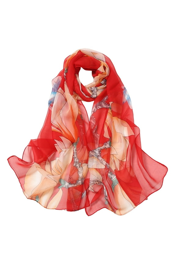 Silk Scarf for Women, Elegant Lightweight Print Scarf Fashion Floral Pattern Sunscreen Shawls and Wraps, Fall Winter Fashion Accessories