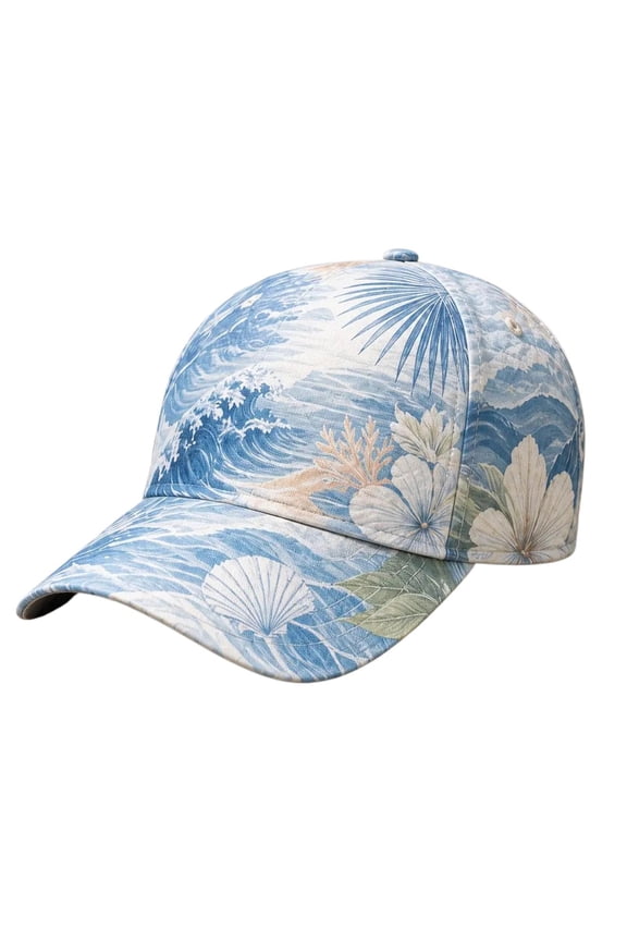 Sky Blue Floral Print Baseball Cap for Women Garden Style Sun Hat with Adjustable Back Spring Summer Snapback Hat