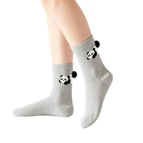 MEICHEN Socks for Graceful Ladies Fashion New 3D Pom Poms Cotton Socks Cartoon Animal Print Tube Socks Plain Funny Crew Socks Winter Accessories Gray