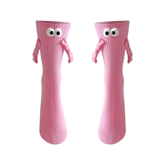 MEICHEN Socks for Pretty Women Fashion Couple Holding Hands Socks Pull Tube Socks Female Cute Magnet Pile Socks Women's Accessories Pink