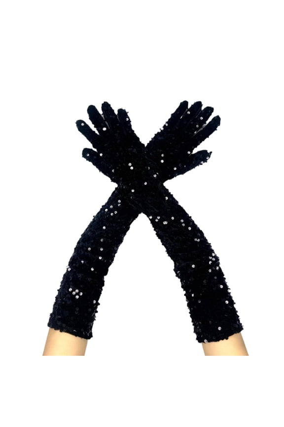 Sparkly Sequin Gloves Long Velvet Length Arm Sleeves Mardi Gras Wedding Prom Gloves for Women