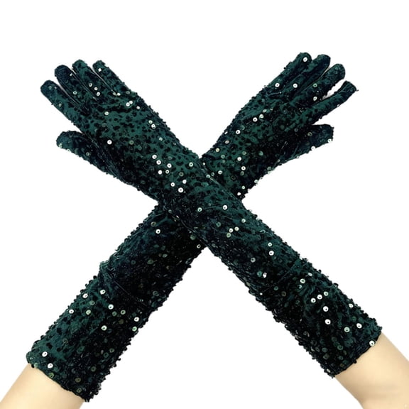MEICHEN Sparkly Sequin Gloves Long Velvet Length Arm Sleeves Mardi Gras Wedding Prom Gloves for Women