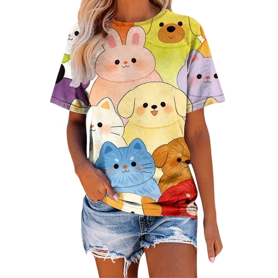 MEICHEN Spring Cute Animal Print Casual and Comfortable Women's Blouse Summer T Shirts for Women