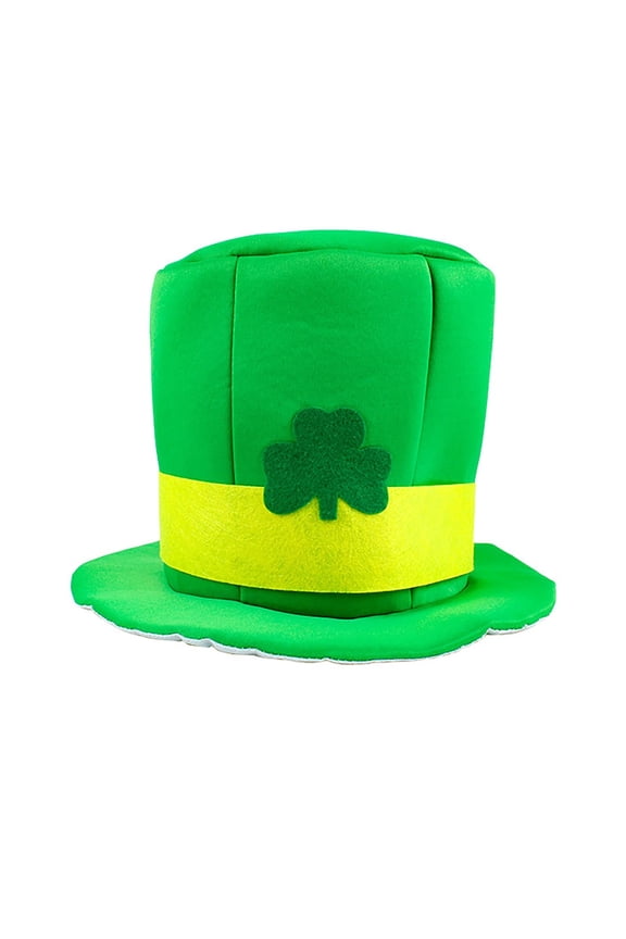 St. Patrick's Day Green High Top Hat for Women Fashion Shamrock Print Dress Up Party Hat Womens Clothing Accessory