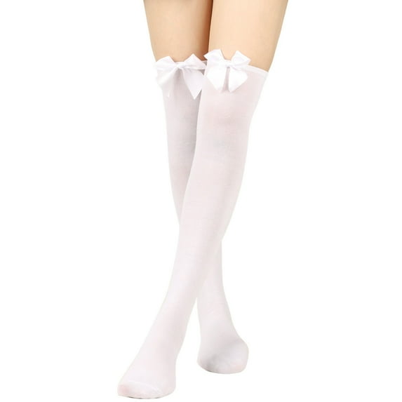 MEICHEN Stockings for Delicate Ladies Fashion Womens Long Socks Bowknot Pure Color Socks Thigh High Socks Over The Knee Socks Festival Christmas Winter Accessories White