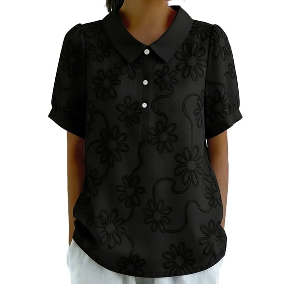 MEICHEN T Shirts for Women Printed Blouse Short Sleeve Collar Button Down Casual Top Summer Essentials Tops for Women