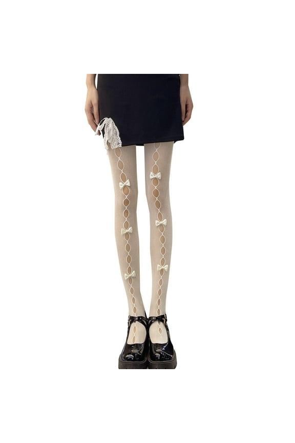 Thigh High Stockings for Women, Trendy Cute Lolita Tights with Bows Girls Gothic Lace Mesh Stockings, Fall Winter Fashion Accessories