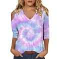 thumbnail image 1 of MEICHEN Tie Dye Long Sleeve Shirts for Women V Neck Pullover Tops Loose Tees Top Summer Fashion Clothing for Women, 1 of 5