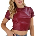 thumbnail image 1 of MEICHEN Tshirts for Women Chic Sexy Leather Crop Top Tee for Women Slim Fit Short Cropped Tee Summer Fall Essentials Fashion Clothes, 1 of 4