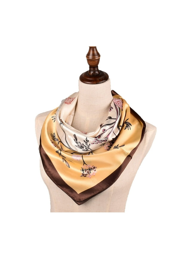 Turban for Pretty Women Fashion Women Headband Scarves Silk Feeling Flower Printed Square Scarf Bandanas Winter Accessories Yellow