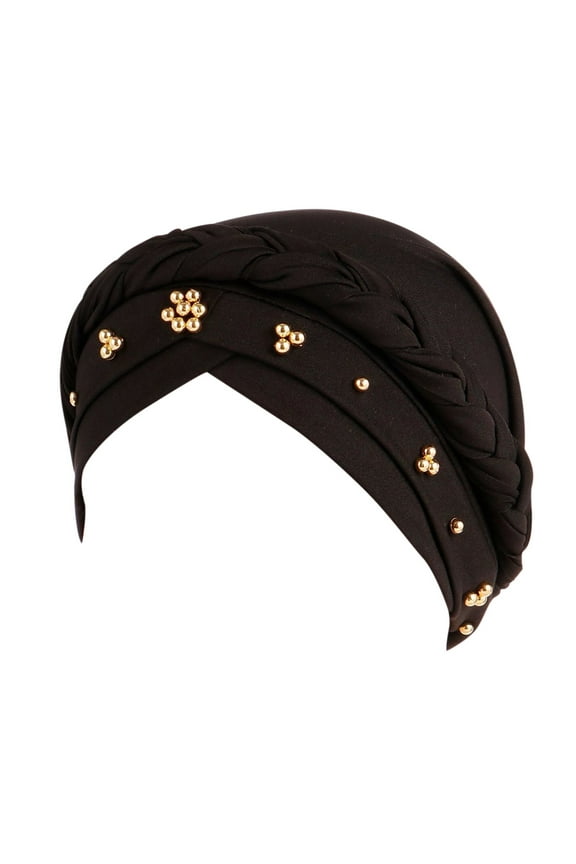 Turban for Women, Women Turban Cap Beaded Headscarf Beanie Twisted Braid Wrap Hat Headwear, Fall Winter Fashion Accessories