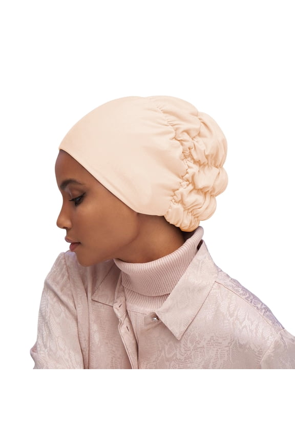 Turbans for Women Adjustable Beading Braid Hat Muslim Ruffle Cancer Beanie Wrap Cap Sleep Caps Satin Lined Hair Bonnets All Seasons Fashion Must Have