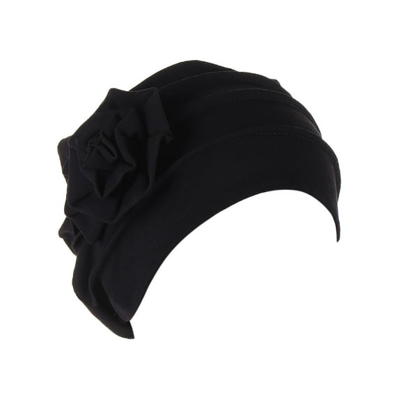 MEICHEN Turbans for Women Ethnic Bohemian Floral Headwear Hat Solid Comfortable Hair Cover Cancer Hat Women's Headbands Black