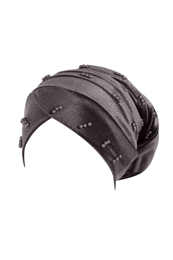 Turbans for Women Womens Large Elastic Solid Color Comfortable Flat Hat Pearl Cap Nail Bead Pile Cap All Seasons Fashion Must Have