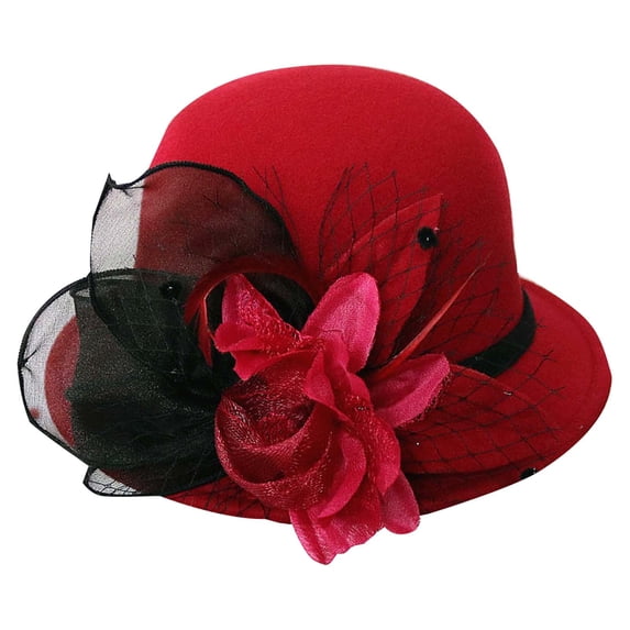 MEICHEN Vintage Wool Cloche Hat for Women Fashion Winter Floral Round Bucket Hat Womens Solid Color Bowler Hat