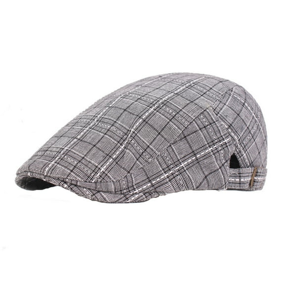 MEICHEN Visor Hat for Men Vintage Plaid Newsboy Hats Cotton Adjustable Breathable Cabbie Driving Hunting Hat Plain Sun Hat Gray