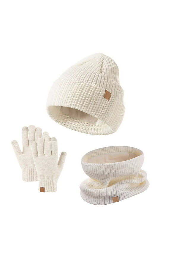Warm Set for Girls and Boys, Hat Glove Scarf 3 Pcs Sets Knitted Cap Touchscreen Mitten Neck Warmer for 5-14 Years, Fall Winter Fashion Accessories