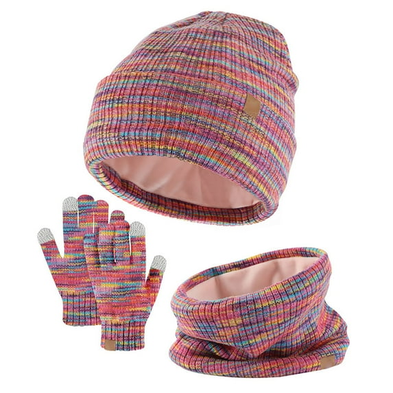 MEICHEN Warm Set for Girls and Boys, Hat Glove Scarf 3 Pcs Sets Knitted Cap Touchscreen Mitten Neck Warmer for 5-14 Years, Fall Winter Fashion Accessories