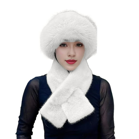 MEICHEN Warm Set for Women, 2 Pcs Winter Hat Scarf Set Fuzzy Thickened Windproof Warm Neck Wrap Solid Color Dome Fisherman Hat, Fall Winter Fashion Accessories