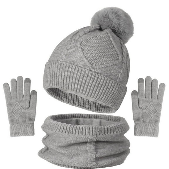 MEICHEN Warm Set for Women, 3Pcs Winter Beanie Hat Scarf Screen Gloves Sets Girls Classic Knit Warm Chunky Fleece Set, Fall Winter Fashion Accessories