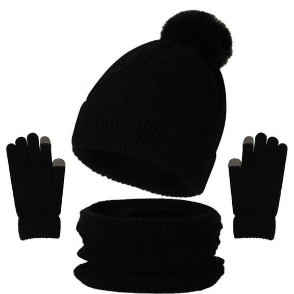 MEICHEN Warm Set for Women, 3Pcs Winter Beanie Hat Scarf Screen Gloves Sets Girls Classic Knit Warm Chunky Fleece Set, Fall Winter Fashion Accessories